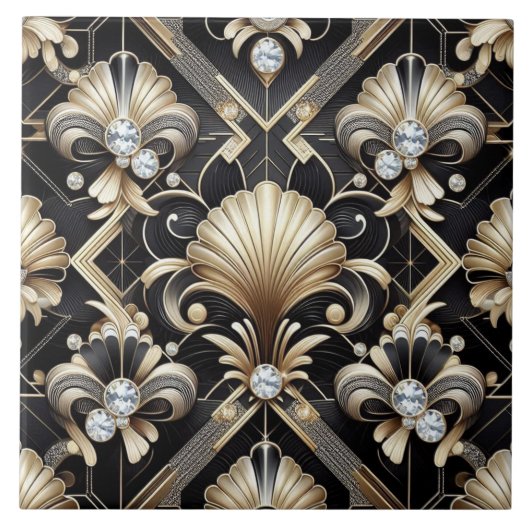 Carreau Luxury Black & Gold Art Deco Ceramic Tile  (Devant)