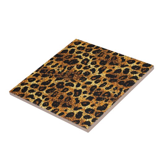 Carreau Luxury Glitter Gold Brown Rust Leopard Pattern (Côté)