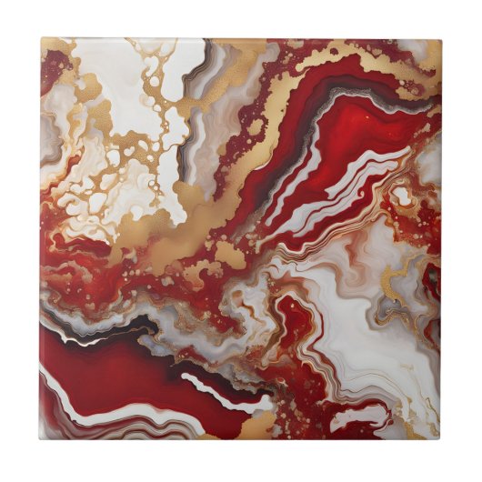 Carreau Luxury Ruby Red Gold Liquid Marble Agate Fluid Art (Devant)