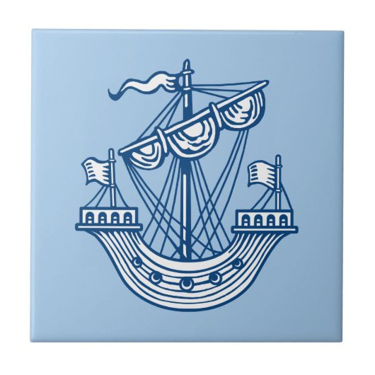 Carreau Lymphad (Bateau héraldique) - Indigo Style Blue (Devant)