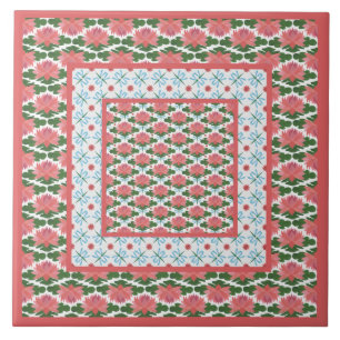 Carreau Lys d'eau rose, libellules bleues : Carrelage en c
