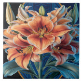 Carreau Lys orange fleurissent sur bleu (Devant)