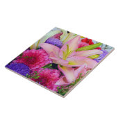 Carreau Lys roses et dahlia imprimé fleur céramique (Côté)