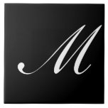 Carreau M Monogramme initial blanc sur noir<br><div class="desc">Lettre blanche classique Monogramme sur Arrière - plan noir, M.</div>