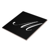 Carreau M Monogramme initial blanc sur noir (Côté)
