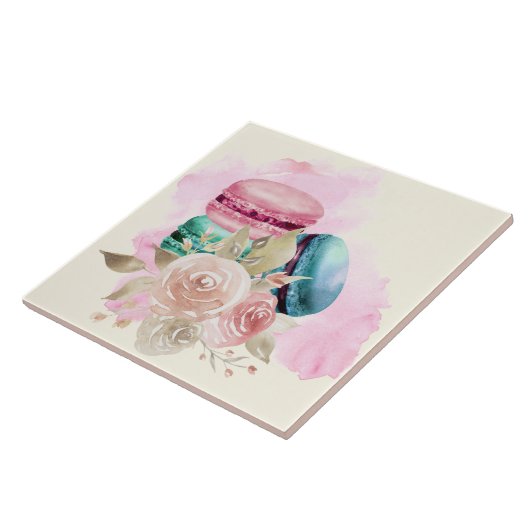 Carreau Macarons et fleurs colorés Aquarelle (Côté)