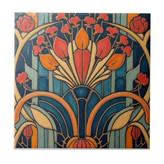 Carreau Mackintosh Art Deco Abstract Floral Wall Decor (Devant)