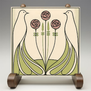 Carreau Mackintosh Rose & Oiseaux Art Nouveau Minimaliste