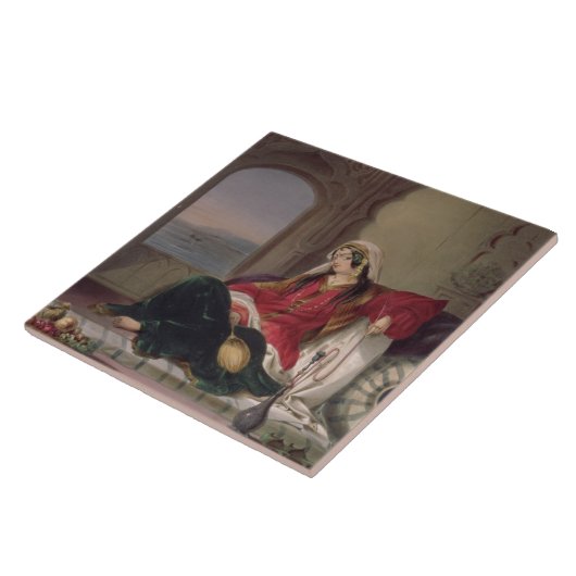 Carreau Madame de Kandahar de rang, occupée à fumer, plat (Côté)