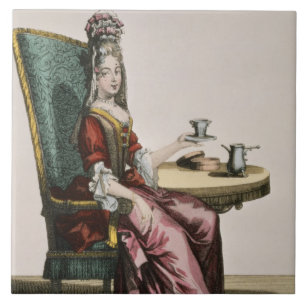 Carreau Madame Taking Coffee, plat de mode, c.1695