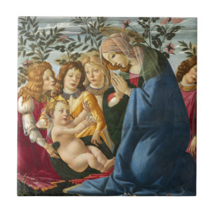 Carreau Madonna Adoring Child with 5 Angels Botticelli