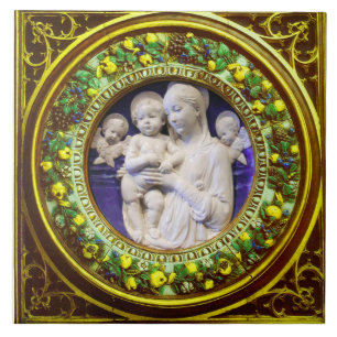 CARREAU MADONNA AVEC ENFANT, ANGES RENAISSANCE FLORALE COU