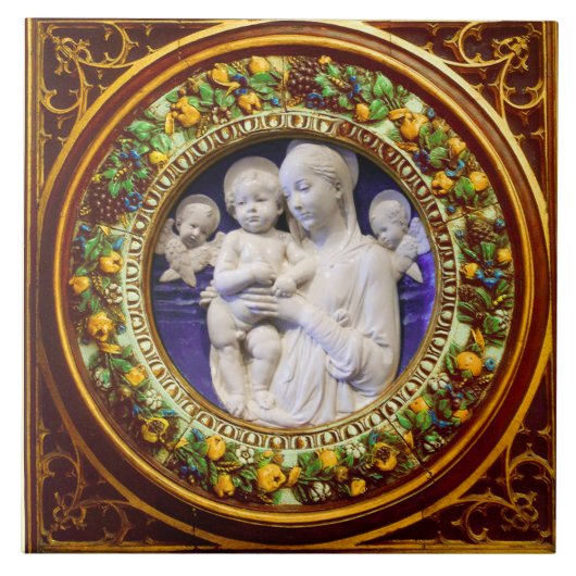 CARREAU MADONNA AVEC ENFANT, ANGES RENAISSANCE FLORALE COU (Devant)