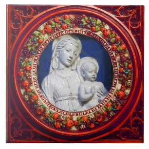 CARREAU MADONNA AVEC ENFANT, RENAISSANCE ROUGE COURONNE FL