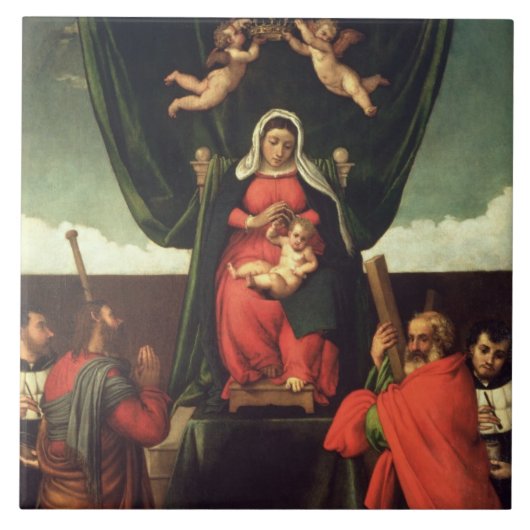 Carreau Madonna et enfant couronnés avec quatre saints, (Devant)