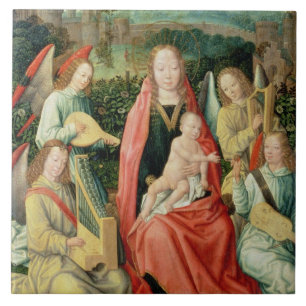Carreau Madonna et enfant entourés par des anges