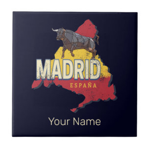 Carreau Madrid Espagne Rétro Carte Région Vintage Bull