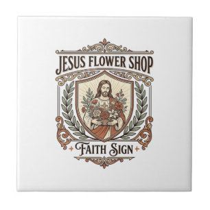 Carreau Magasin de Fleurs Jésus Enseigne de Foi Magasin de