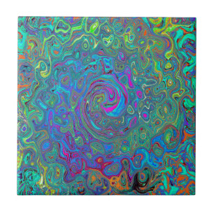 Carreau Magenta, Bleu et Vert Ecume de Mer Retro Swirl