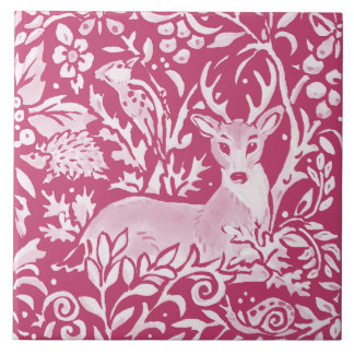 Carreau Magenta Deer Hérisson Oiseau Nature Forêt Floral