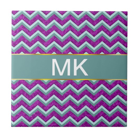Carreau Magenta Foil et Turquoise ZigZag Motif (Devant)