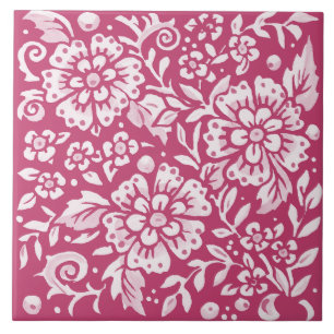 Carreau Magenta Ornat Floral Grandes feuilles de fleurs Be