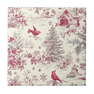Carreau Magenta Rouge Vert Toile de Noël Crème Hiver