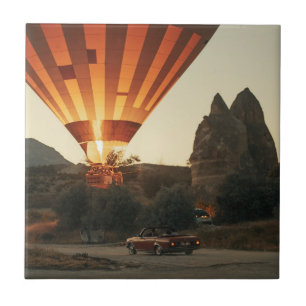 Carreau Magique Sunrise Hot Air Balloon Vue Avec Voiture R