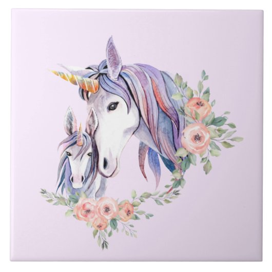 Carreau Magique Unicorne maman & bébé aquarelle (Devant)