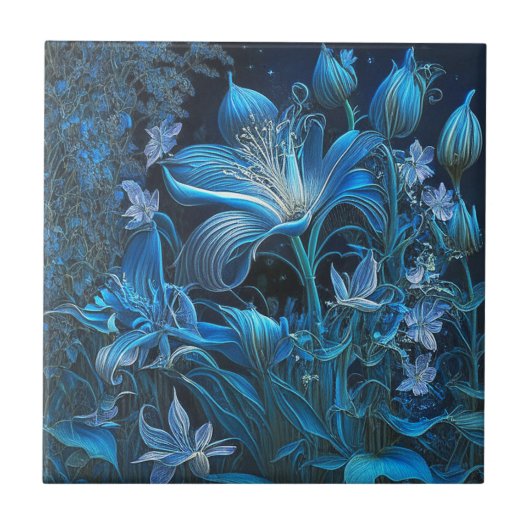 Carreau Magnifique Carrelage bleu Lily Floral (Devant)
