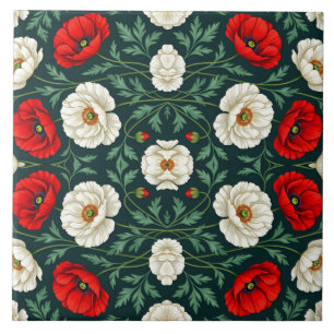 Carreau Magnifiques fleurs de pavot blanches et rouges à m