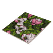 Carreau Magnolia en floraison sur vert foncé (Côté)