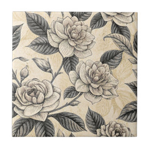 Carreau Magnolia Porcelaine Botanique Gris Blanc