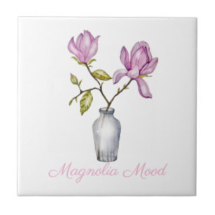 Carreau Magnolia Rose Aquarelle Botanique