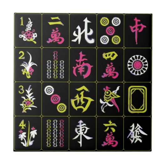 Carreau Mah Jongg Carrelage noir/Fuchsia/Lime (Devant)