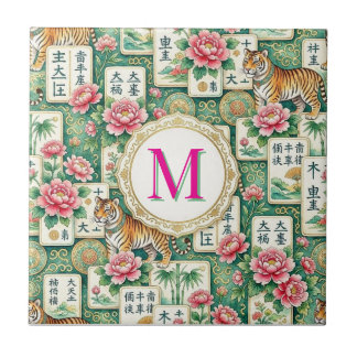 Carreau Mahjong Chinoiserie Floral Monogram Personalized 