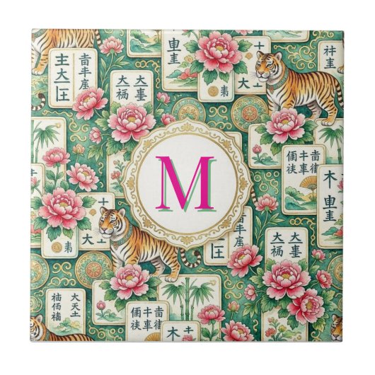 Carreau Mahjong Chinoiserie Floral Monogram Personalized (Devant)