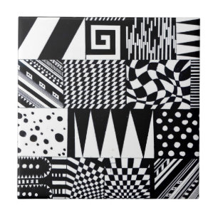 Carreau main blanche de motif de noir géométrique abstra