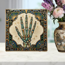 Main de squelette Art déco design géométrique vert