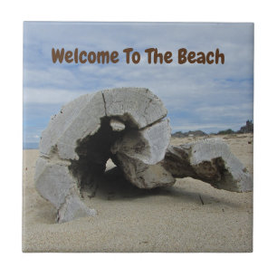 Carreau Maison de plage Bienvenue Bois flotté Photo Océan