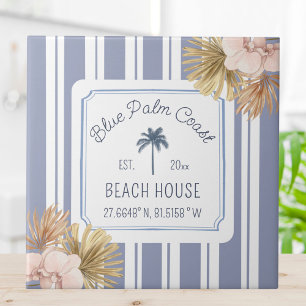 Carreau Maison de plage bleu rayé style boho fermier