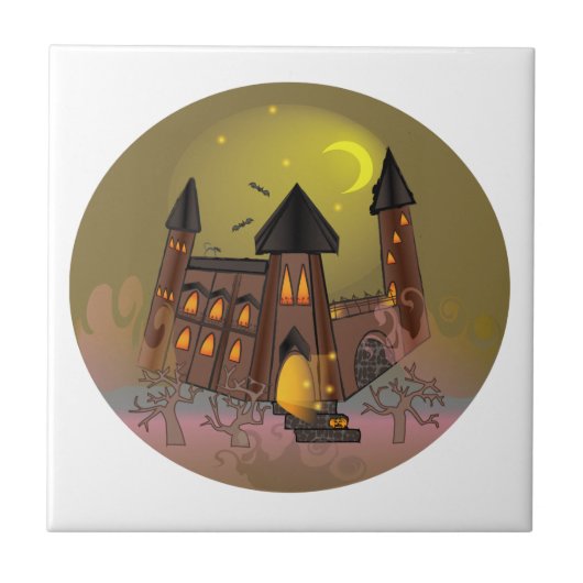Carreau Maison de sorcière éffrayante Halloween et château (Devant)