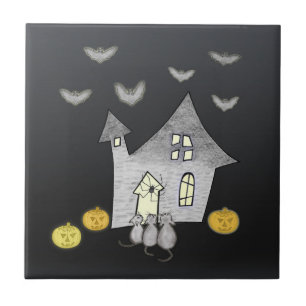 Carreau Maison d'Halloween, chats noirs, chauves-souris, c
