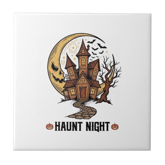 Carreau Maison Hantée Halloween Gravure Vintage Blanc Sh (Devant)