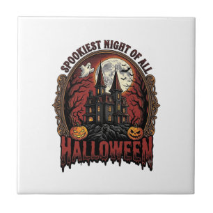 Carreau Maison Hantée Halloween Gravure Vintage Épouvantab