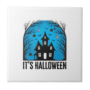 Carreau Maison Hantée Halloween Lune Gravure Vintage Dés