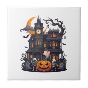 Carreau Maison Hantée Halloween Squelettes Citrouille Fant