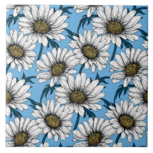Carreau Maisonnettes, fleurs sauvages sur bleu