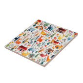 Carreau Maisons rouges et feuille de papier mignon (Côté)