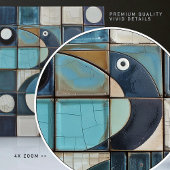 Carreau Majestic Blue Heron Mosaic Faux Relief